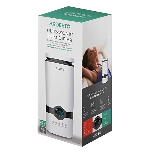 Увлажнитель воздуха ARDESTO USH-M-LCD-4L-W ультразвуковой 40м2 4л 300мл/ч пульт ДУ белый - Фото 10 Увлажнитель воздуха ARDESTO USH-M-LCD-4L-W ультразвуковой 40м2 4л 300мл/ч пульт ДУ белый - изображение 10
