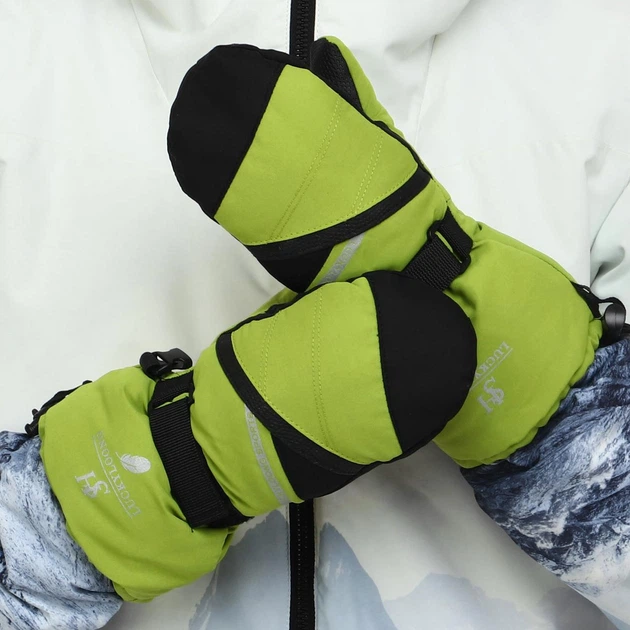 Варежки горнолыжные детские Zelart Luckyloong Action 8778 размер L-XL (9-12 лет) Green-Black - изображение 5