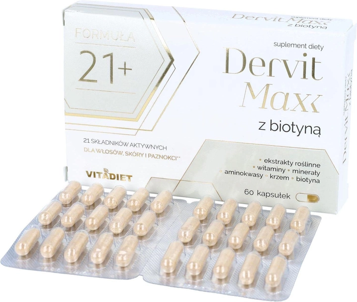 Дієтична добавка Vitadiet Dervit MAXX з біотином 60 капсул (5900425005893) - зображення 1