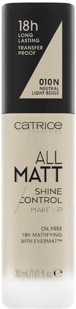 Podkład do twarzy Catrice All Matt Shine Control Make Up 010 N Neutral Light Beige matujący 30 ml (4059729331571) - obraz 1