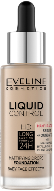 Тональна основа для обличчя Eveline Cosmetics Liquid Control HD з піпеткою 035 Natural Beige 32 ml (5903416048565) - зображення 1