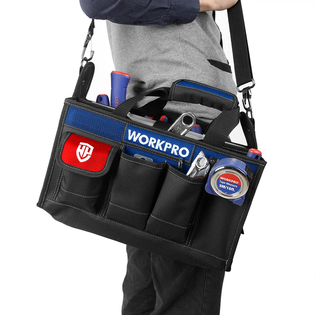 Сумка для инструмента WORKPRO 390x220x290мм органайзер, 14 карманов, с регулируемым плечевым ремнем WP281006 - Фото 4 Сумка для инструмента WORKPRO 390x220x290мм органайзер, 14 карманов, с регулируемым плечевым ремнем WP281006 - изображение 4