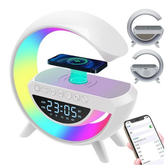 Ночник настільна лампа смарт RGB Happy Light Smart Light Sound Machine з бездротовою зарядкою 15W і Bluetooth колонкою - зображення 4