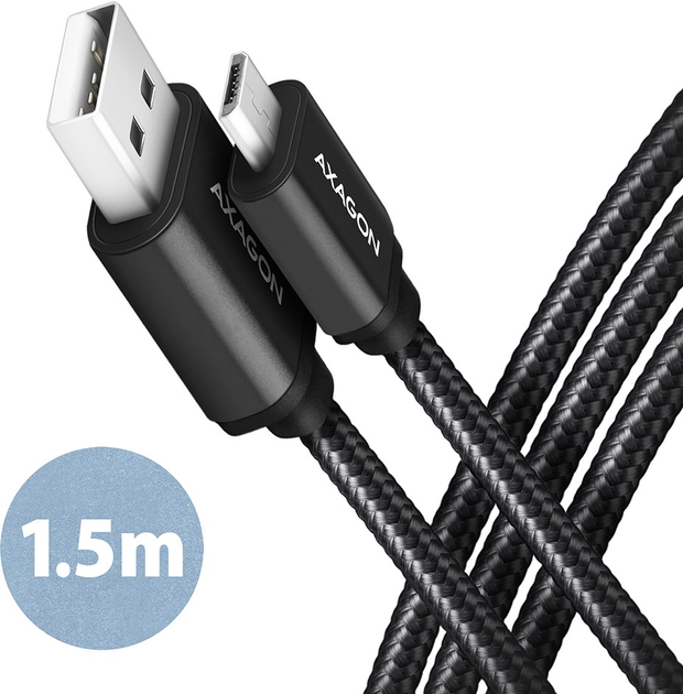 Kabel Axagon micro-USB – USB Type-A 2.0 1.5 m Black (8595247905871) - obraz 1