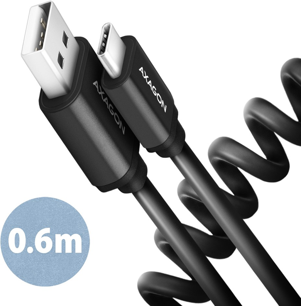 Kabel Axagon USB Type-C – USB Type-A 2.0 0.6 m Black (8595247905901) - obraz 1
