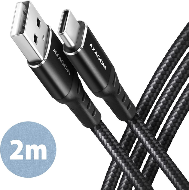 Kabel Axagon USB Type-C – USB Type-A 2.0 2 m Black (8595247906861) - obraz 1