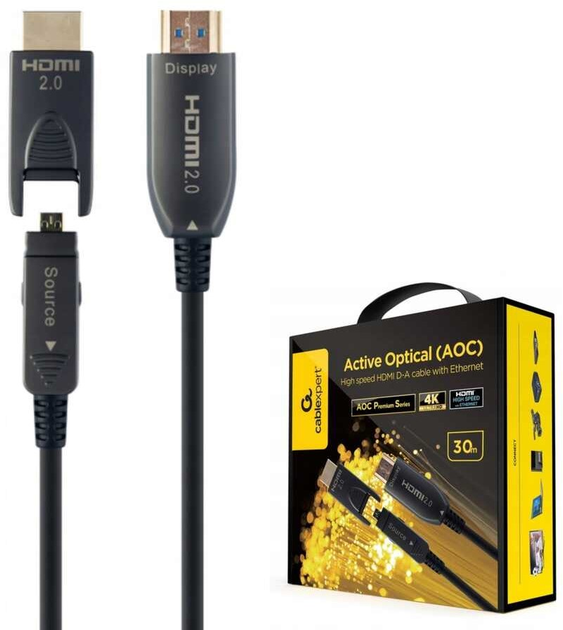 Кабель Gembird AOC HDMI – HDMI с адаптером D/A 30 м Black (8716309124522) - зображення 1