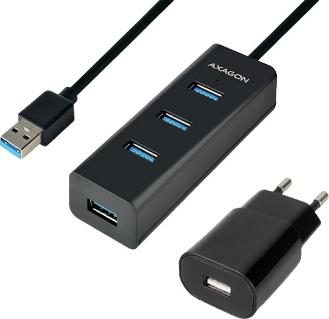 USB-хаб Axagon 4-портовий USB 3.2 Gen 1 charging 1.2 м Black (8595247903679) - зображення 1