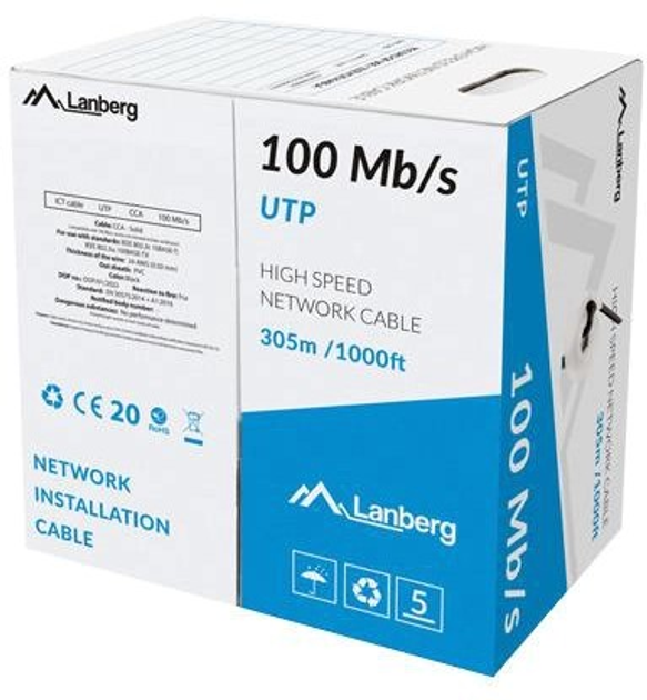 Kabel Lanberg UTP 100Mb/s 305 m cca Black (5901969429602) - obraz 3