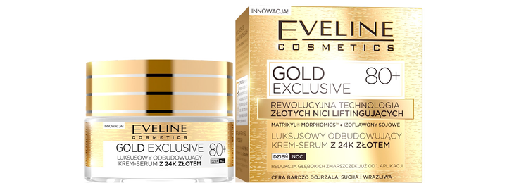 Крем-сироватка для обличчя Eveline Cosmetics Gold Exclusive 80+ відновлювальний 24k із золотом 50 мл (5901761975574) - зображення 1