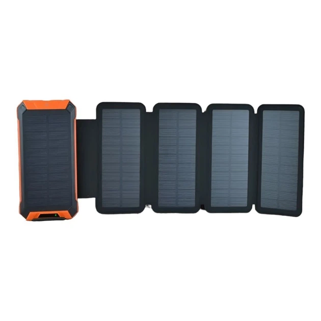 Powerbank Solar Charge 20000 мАч Повербанк з сонячною батареєю з ліхтариком та 4 сонячними панеллями чорний - Фото 1 Powerbank Solar Charge 20000 мАч Повербанк з сонячною батареєю з ліхтариком та 4 сонячними панеллями чорний - зображення 1