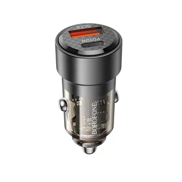 Автомобільний зарядний пристрій BOROFONE BZ20 Smart 38W dual port PD20W+QC3.0 car charger Transparent Black - Фото 1 Автомобільний зарядний пристрій BOROFONE BZ20 Smart 38W dual port PD20W+QC3.0 car charger Transparent Black - изображение 1