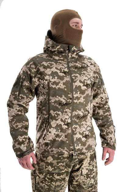 Військова водонепроникна дихаюча тепла тактична фліска-куртка Softshell L(48-50) Піксель - зображення 1