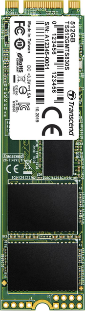 Dysk SSD Transcend MTS830S 512GB M.2 SATA SATA III 3D-NAND TLC (TS512GMTS830S) - obraz 1