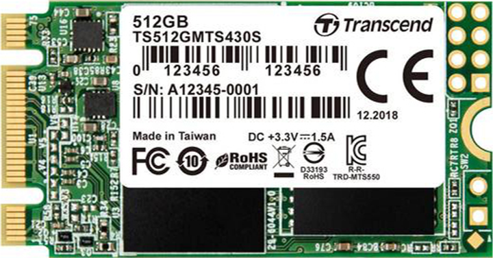 SSD диск Transcend MTS430S 512GB M.2 SATA III 3D NAND TLC (TS512GMTS430S) - зображення 1