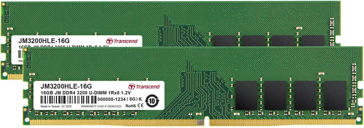 Pamięć Transcend DDR4-3200 32768MB PC4-25600 (Kit of 2x16384) (JM3200HLE-32GK) - obraz 1
