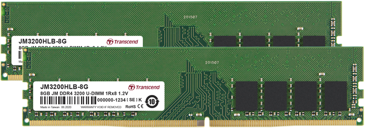 Pamięć Transcend DDR4-3200 16384MB PC4-25600 (Kit of 2x8192) (JM3200HLB-16GK) - obraz 1