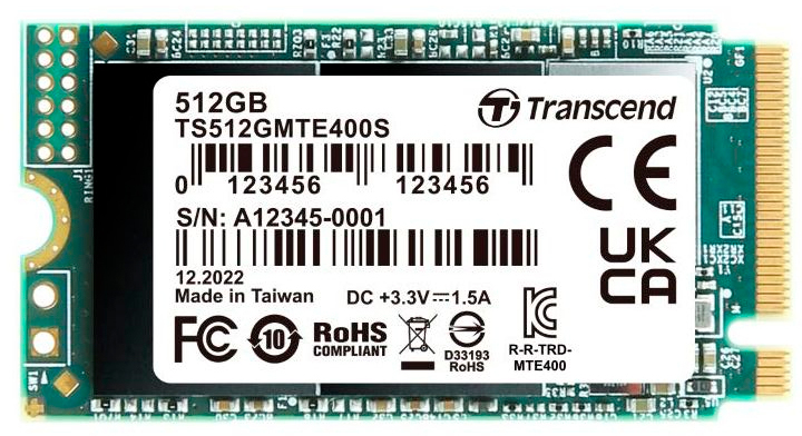 Dysk SSD Transcend 400S 512GB NVMe M.2 2242 PCIe 3.0 x4 3D NAND TLC (TS512GMTE400S) - obraz 1