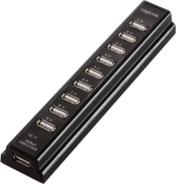 Hub USB LogiLink 10-portowy z zasilaczem Czarny (4052792004779) - obraz 1