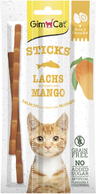 Упаковка лакомство для котов Мясные палочки Gimborn GimCat SUPERFOOD лосось и манго 3 шт 1 упаковка + Мясные палочки Gimborn GimCat лосось и треска grain-free 4 шт 1 упаковка 35 г (2700000031025) - изображение 2