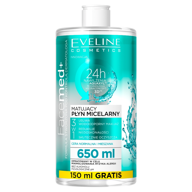 Міцелярна вода Eveline Cosmetics Facemed+ матуюча 3 in 1 650 мл (5901761983982) - зображення 1