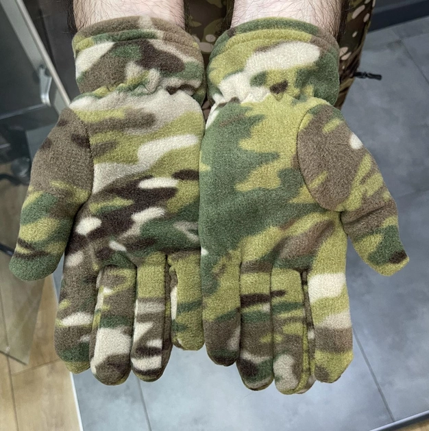 Рукавички зимові флісові пальцеві, Мультикам, розмір універсальний, тактичні рукавички зимові - зображення 2