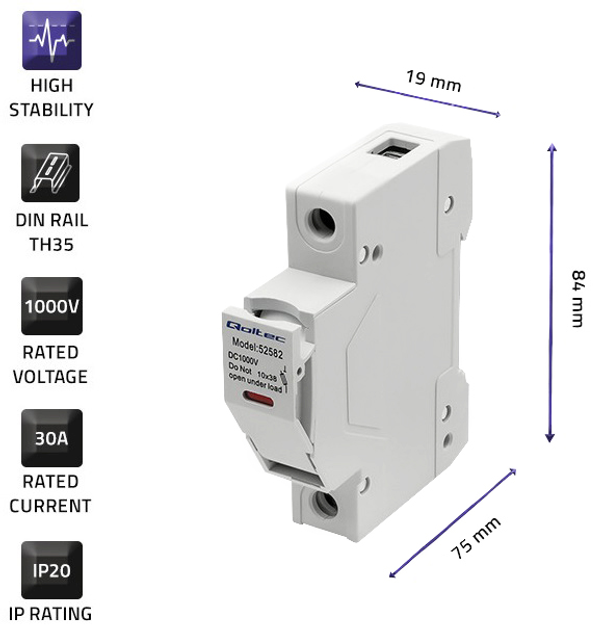 Podstawa bezpiecznikowa Qoltec Solar z diodą i bezpiecznikiem DC 1P 1000V 30A 10x38 (5901878525822) - obraz 9