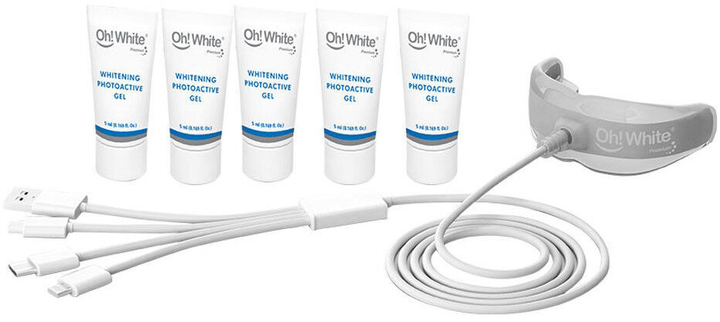 Набір для відбілювання зубів Oh! White Whitening Light Kit+ Фотоактивний відбілювальний гель 5 мл 5 шт + Капа зі світлодіодним підсвічуванням (8425402282540) - зображення 2