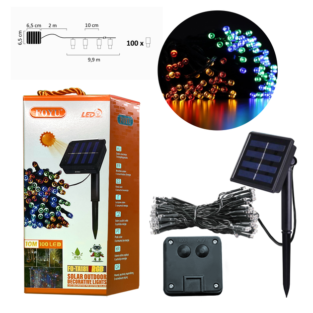 Гирлянда Мультицветная уличная FOYU FO-TA181 100 LED 10м 100 ламп аккумуляторная на солнечной панели - Фото 3 Гирлянда Мультицветная уличная FOYU FO-TA181 100 LED 10м 100 ламп аккумуляторная на солнечной панели - изображение 3