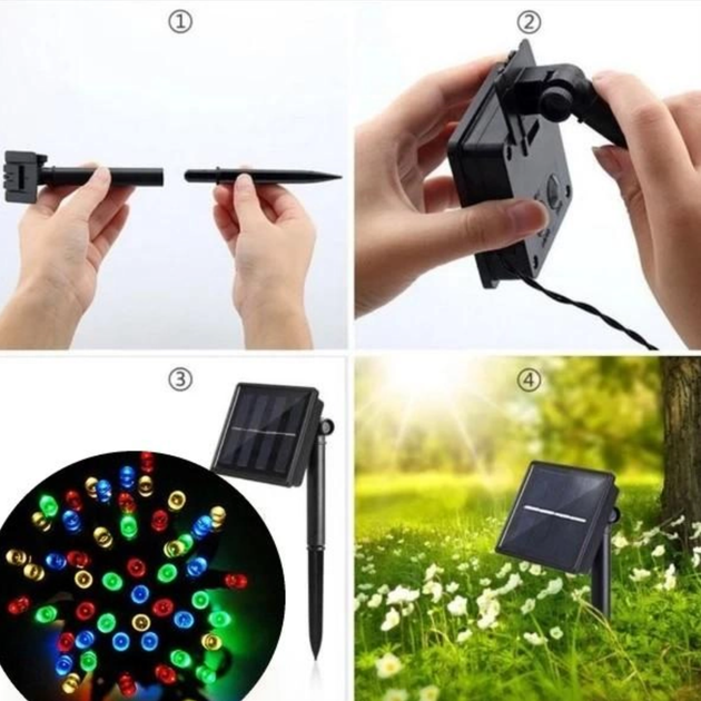Гирлянда Мультицветная уличная FOYU FO-TA181 100 LED 10м 100 ламп аккумуляторная на солнечной панели - Фото 8 Гирлянда Мультицветная уличная FOYU FO-TA181 100 LED 10м 100 ламп аккумуляторная на солнечной панели - изображение 8
