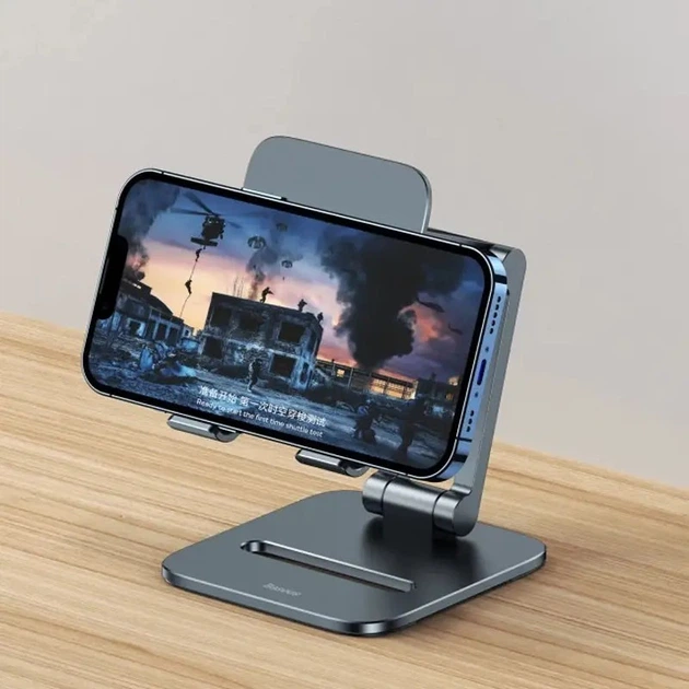 Настольная подставка для телефона и планшета Baseus Desktop Biaxial Foldable Metal Stand LUSZ000013 Grey - Фото 4 Настольная подставка для телефона и планшета Baseus Desktop Biaxial Foldable Metal Stand LUSZ000013 Grey - изображение 4
