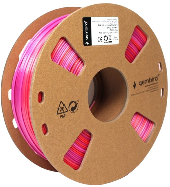 Filament do wkładu Gembird PLA Silk Rainbow 1.75 mm Czerwony/Purpurowy (3DP-PLA-SK-01-RP) - obraz 2