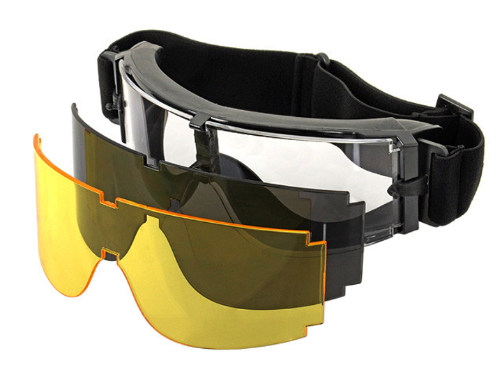 Вентильовані окуляри типу Gogle (набір з 3 лінз) - Black [P&J] - зображення 1
