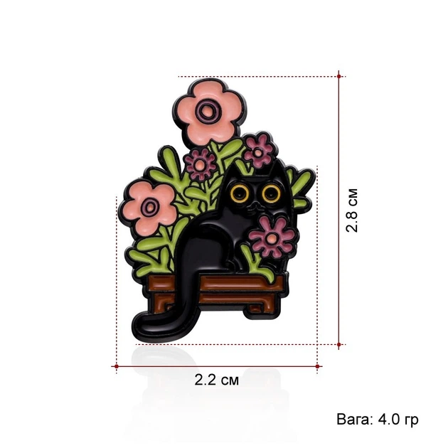 Брошь-значок женская BROCHE бижутерия Животные Чёрный Кот в цветах BRGV113893 - Фото 4 Брошь-значок женская BROCHE бижутерия Животные Чёрный Кот в цветах BRGV113893 - изображение 4