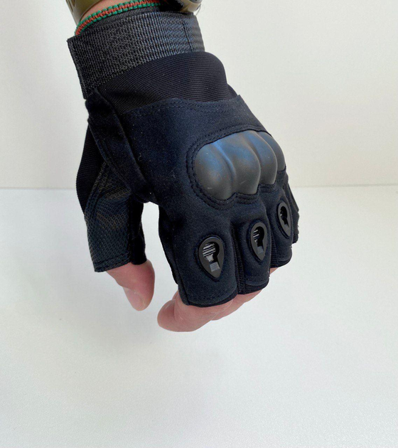 Тактичні рукавиці без пальців чорні розмір ХL - зображення 1