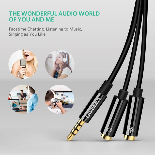 Переходник-разветвитель Ugreen Сплиттер 3.5mm AM to 3.5mm 2 AF Black (AV141) - Фото 13 Переходник-разветвитель Ugreen Сплиттер 3.5mm AM to 3.5mm 2 AF Black (AV141) - изображение 13