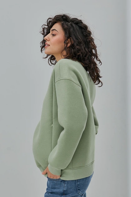 Базовый свитшот для беременных и кормящих oversize со скрытыми молниями S Kloya Юла Мама Оливковый - Фото 2 Базовый свитшот для беременных и кормящих oversize со скрытыми молниями S Kloya Юла Мама Оливковый - изображение 2