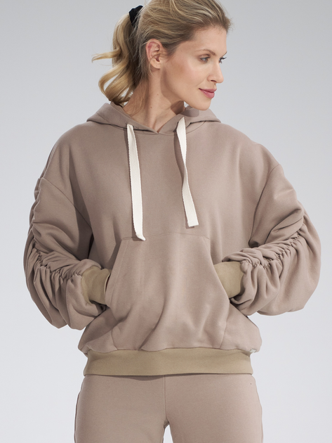 Bluza damska z kapturem kangurka Figl M801 M Beżowa (5902194407175) - obraz 1