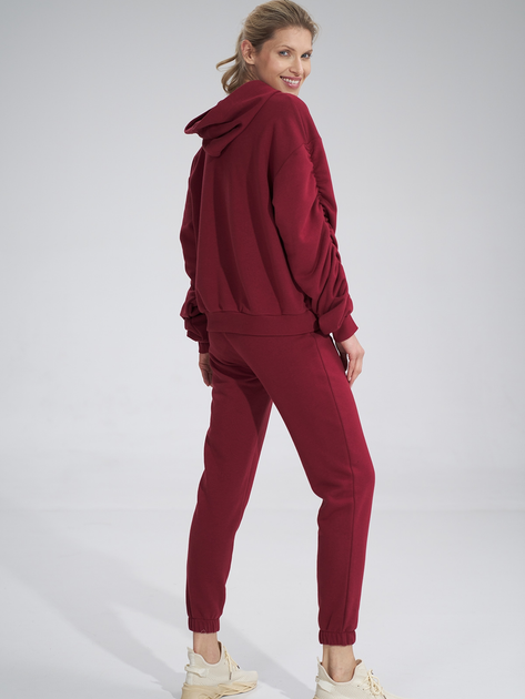 Bluza damska z kapturem kangurka Figl M801 S Ciemnoczerwona (5902194407205) - obraz 4