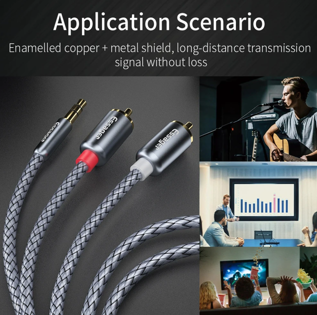 Кабель AUX - 2RCA (тато-тато) ESSAGER jack 3.5 мм 2м - зображення 2