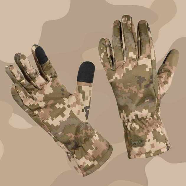 Тактичні рукавички M-Tac Winter Soft Shell MM14, Зимові військові рукавички Піксель, Теплі стрілецькі рукавички, L - зображення 1