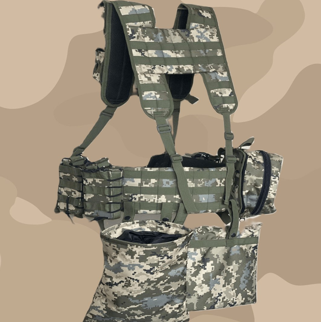Ременно-плечевая система (разгрузка) укомплектованная, РПС для военных, Разгрузочный жилет РПС MOLLY, пиксель, М - изображение 1