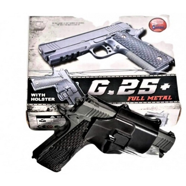 Дитячий пістолет на кульках "Colt 1911 Rail" G25+ метал чорний з кобурою - изображение 1