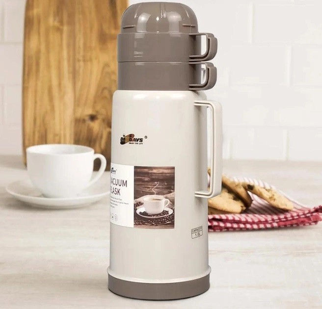 Вакуумный термос со стеклянной колбой и двумя чашками Vacuum Flask ...