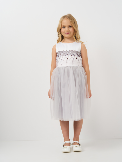 Акція на Дитяча літня святкова сукня для дівчинки Sasha 4336/20 122 см Біла з сірим від Rozetka