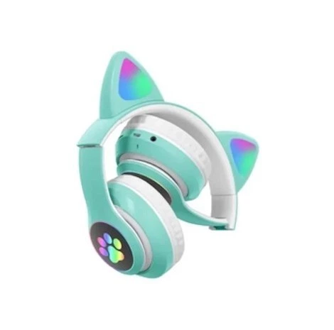 Накладные Bluetooth наушники AKS-28 с кошачьими ушками, RGB подсветка, Green - изображение 3