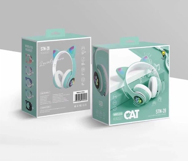 Накладные Bluetooth наушники AKS-28 с кошачьими ушками, RGB подсветка, Green - изображение 5
