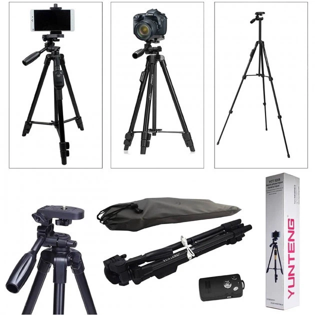Штатив-тринога TriPod 3388/5776 универсальная 0.50-1.35м напольная 3-секционная Bluetooth пульт Чехол Черный - изображение 4