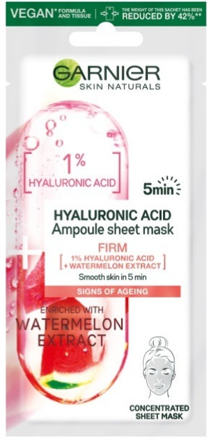 Тканинна ампульна маска Garnier Hyaluronic Acid з гіалуроновою кислотою та екстрактом кавуна 15 г (3600542387286) - зображення 1