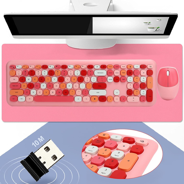 Комплект бездротовий VHG Mofii 666 Pink, клавіатура + миша - изображение 3